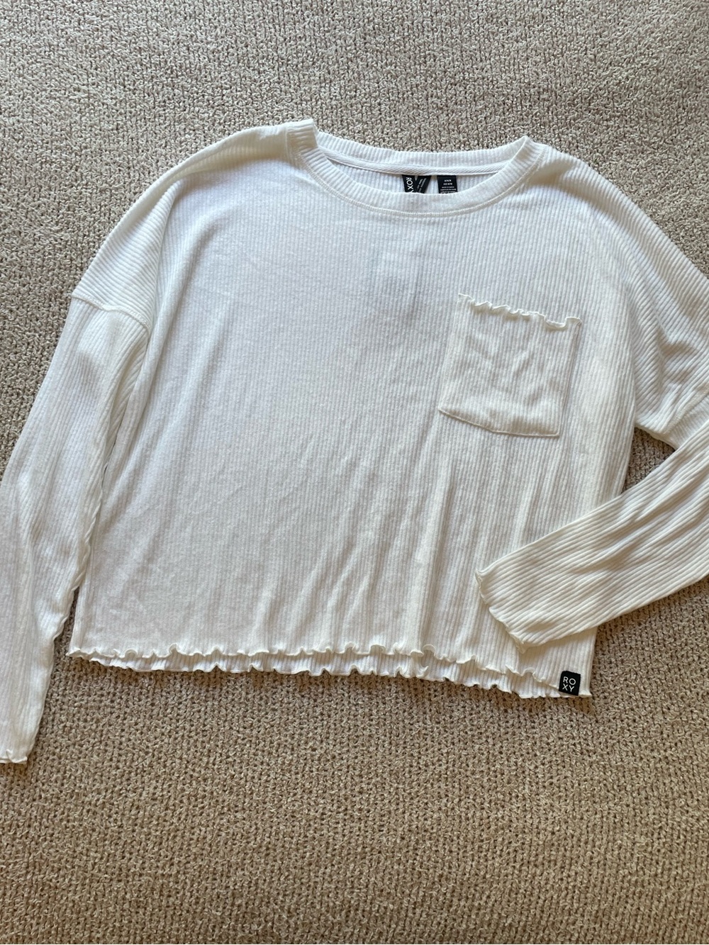 NWT Roxy Cozy Day Cream Ribbed Scoop-Neck Long Sleeve Top - size medium